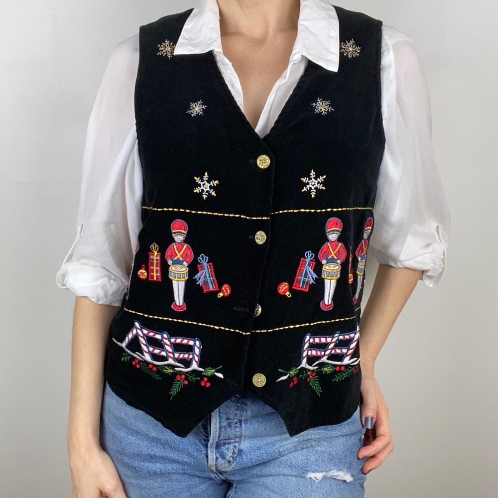 Vintage •Casey & Max• Velvet Xmas Drummer Vest
